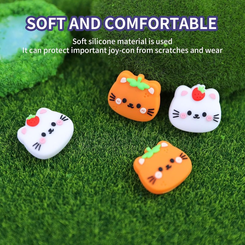 FlyingMage Switch Joycon Thumb Grips Caps, 4 PCS Cute Kawaii 3D Silicone Analog Thumbstick Button Cover Compatible with Nintendo Switch Lite/OLED Joystick Caps (Orange+White Cat) - Image 3